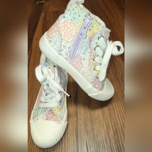 Little Girls Sz 10 Cat & Jack Zip-Up W Tie Patchwork Style High Tops Worn 2-3x